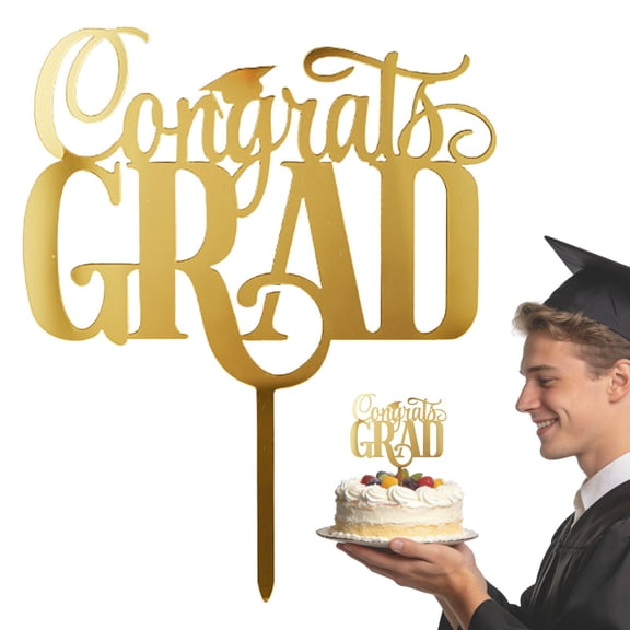 Class Of 2026 Graduation Acrylic Cake Topper Gold Grad Cap & Congrats Grad Cake Pick 2026 Graduation Cake Decorations For High School College Senior Graduation Party Supplies