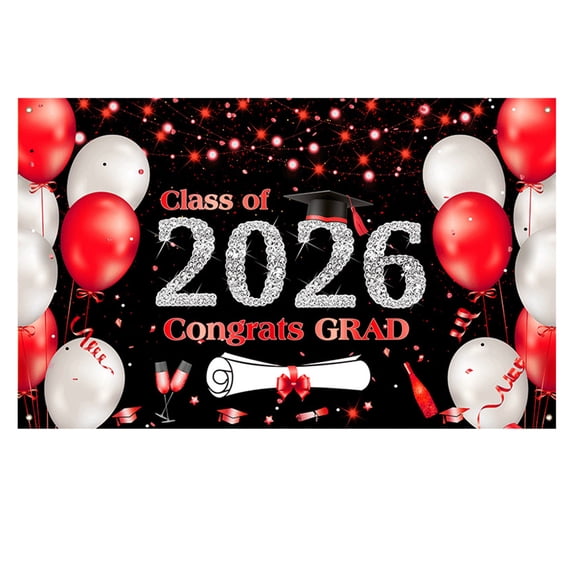 Class of 2026 Graduation Backdrop 6x3.6ft Black Gold Congrats Grad Banner for Photography Graduation Ceremony Party Decorations with Balloons Cake Table Banner Photo Booth Props