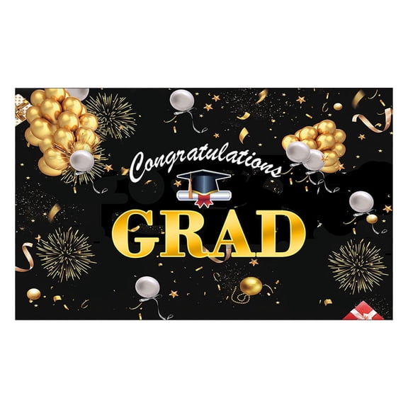 Class of 2026 Graduation Backdrop 6x3.6ft Black Gold Congrats Grad Banner for Photography Graduation Ceremony Party Decorations with Balloons Cake Table Banner Photo Booth Props
