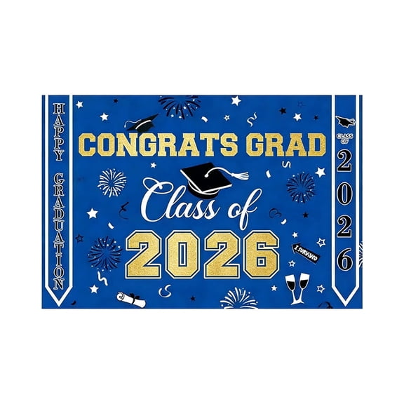 Class of 2026 Graduation Backdrop Banner - 37.4x29.5 Inch Congrats Grad Photo Background for Party Supplies, Photography, and Home Celebration Decor (Blue)