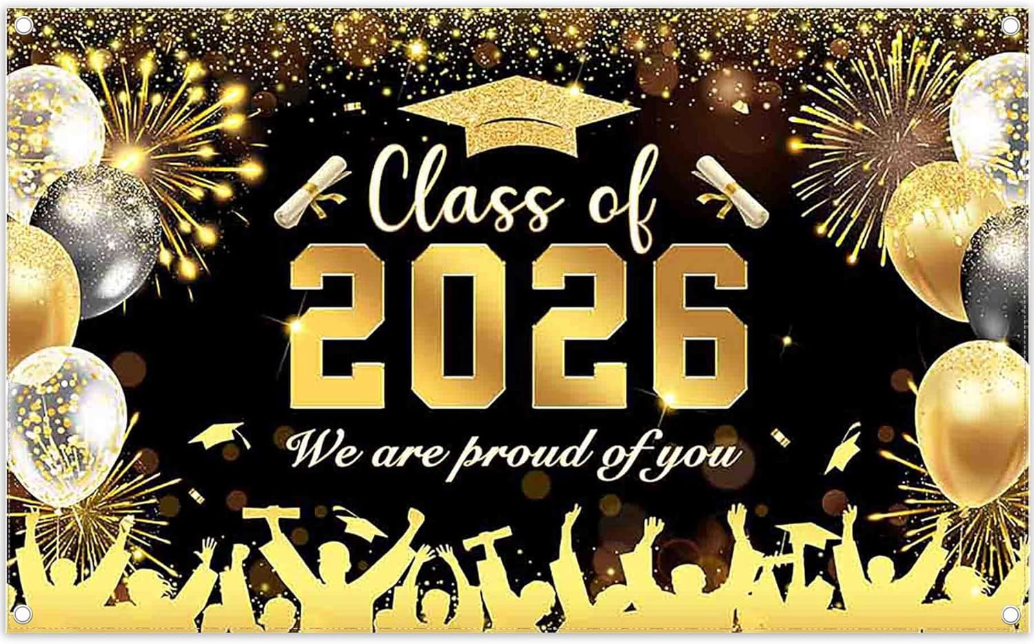 Graduation Background Native Class of 2026 Graduation Backdrop Black Gold Congratulations Graduation ...