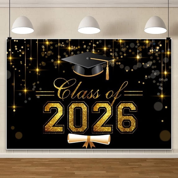 Class of 2026 Graduation Backdrop Black Gold Glitter Photography ...