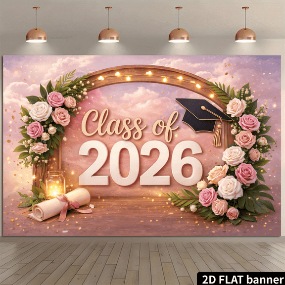 Class of 2026 Graduation Backdrop Dreamy Wooden Arch Congratulations Graduate Background Pink White Roses Clouds Congrats Grad Party Decorations Banner Supplies Photo Booth Props