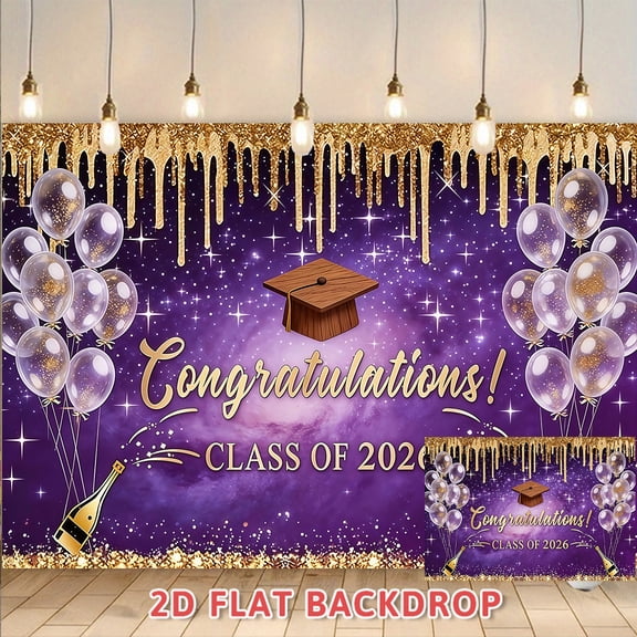 Class of 2026 Graduation Backdrop Purple and Gold Luxury Party Decor Banner Suitable for Graduation Ceremony Celebration Events Graduation Photo Booth Backdrop Wall Decoration