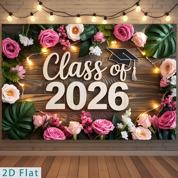 Class of 2026 Graduation Backdrop Rustic Wood Congrats Grad Background Pink Floral Greenery Leaves Congratulations Graduation Party Decorations Banner Supplies Photo Booth Props