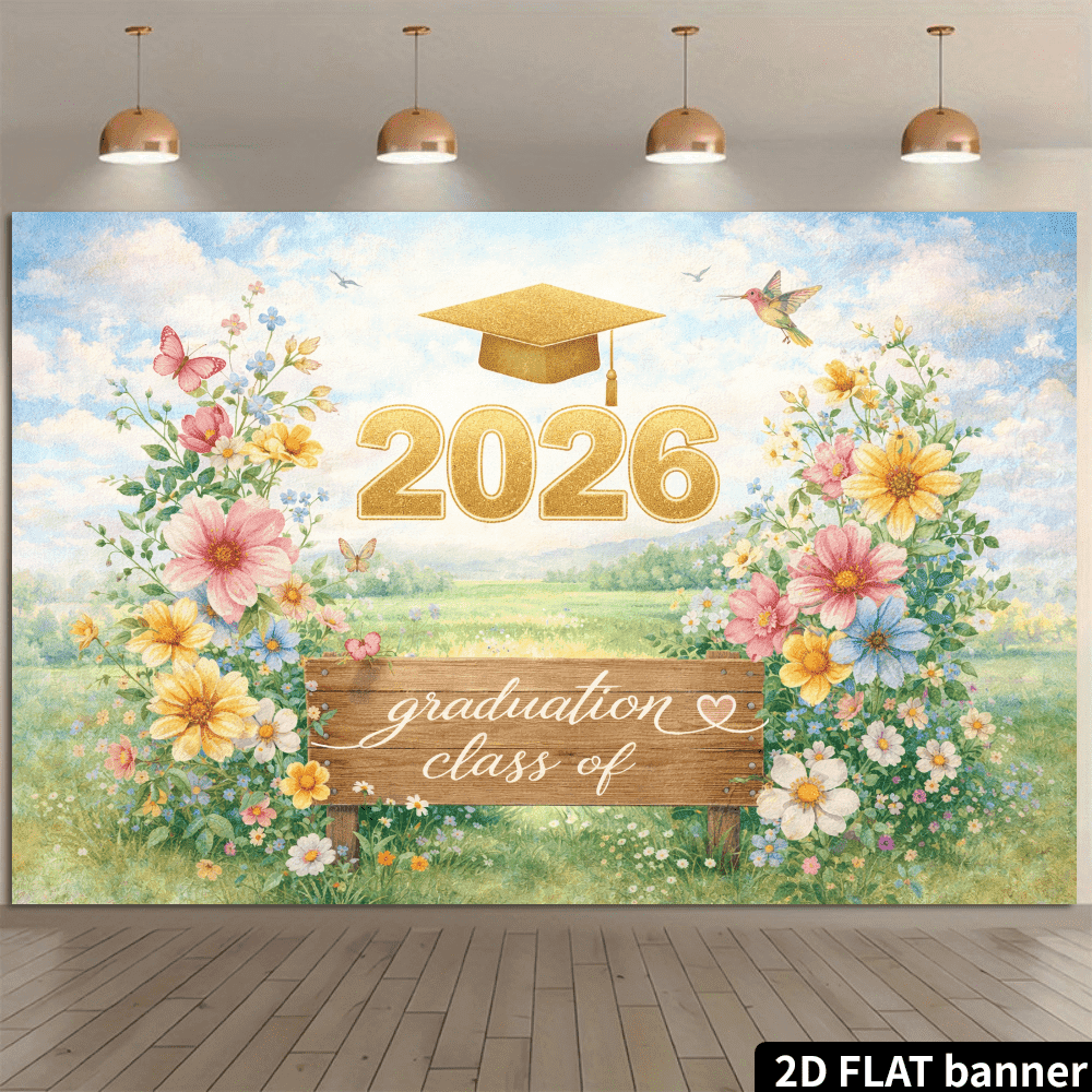 Sign Backdrop Graduation Class of 2026 Graduation Backdrop Watercolor Wildflower Congratulations ...