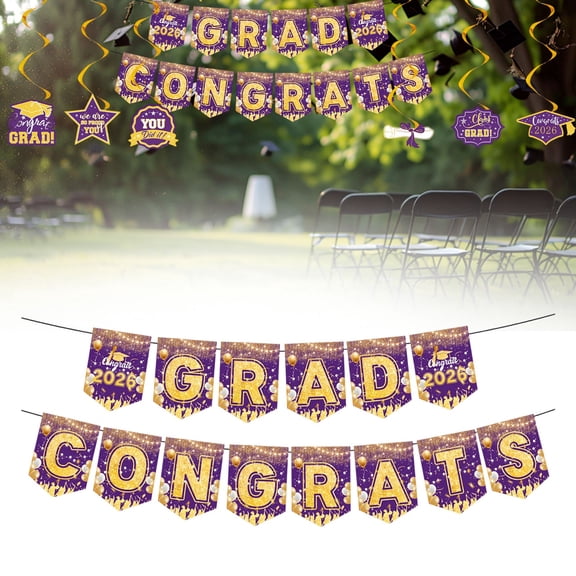 Class of 2026 Graduation Banner 250x50cm,Red Blue Pink Theme with Gold Stars,Graduation Caps Diploma Scrolls Design,Ceremony Backdrop for College Party,Photo Booth Background for Commencement