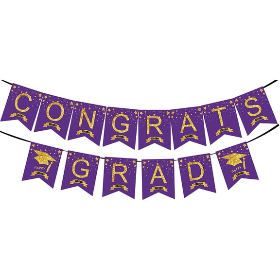 Class of 2026 Graduation Banner 4.72 X 5.9 Inch Pennant Glitter Stars, Congrats Grad Marquee Letters with Pre-Strung Ribbon for Indoor Outdoor Graduation Party Celebration Decor, 1 Graduation Flag