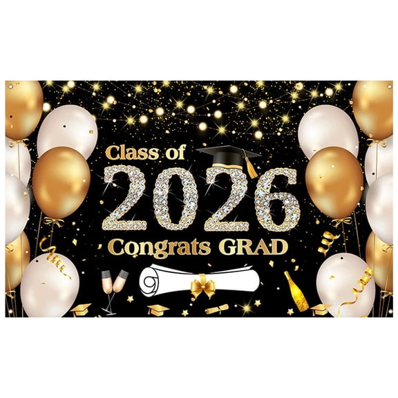 Class of 2026 Graduation Banner 70.87 X 43.31 Inch Congrats Grad Photography Backdrop, Large Wall Decoration with Happy Grad Theme for Home Party office Ceremony Photo Booth, 1 Background Cloth