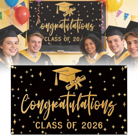 Class of 2026 Graduation Banner, Graduation Decorations 2026, Graduation Party Decorations, Graduation Banner, Black Graduation Party Backdrop Decorations for College Decor 1Pcs