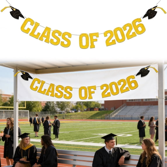 Class of 2026 Graduation Banners Party Decorations, 2026 Graduation Decorations, Glitter Class of 2026 Banner, for Congratulation Graduations Party Supplies, School, Home, Car Decor