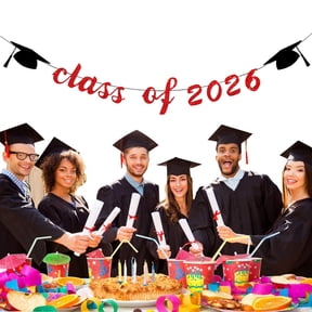 Class Of 2026 Graduation Cap Banner Black Red Glitter Grad Bunting Congrats Grad Photo Booth Backdrop High School College Graduation Party Decorations 2026 Grad Hanging Garland