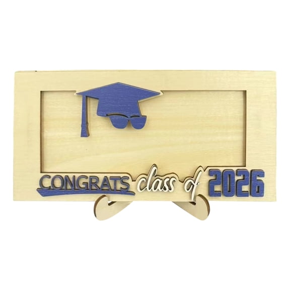 Class of 2026 Graduation Cash Gift Holder, 3D Wooden Money Frame with Display Stand, Unique Congrats Grad Keepsake Gift for High School & College Graduate, Creative Graduation Money Gift Decor
