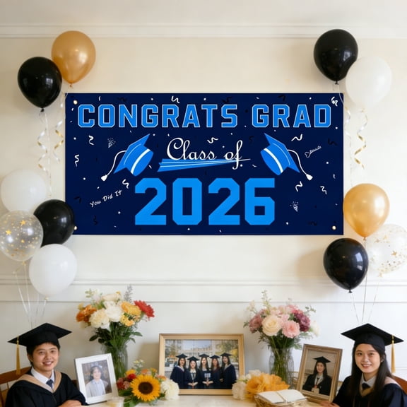 Class of 2026 Graduation Decorations, Congrats Grad Photo Background Banner for Outdoor Indoor High School College, Graduation Party Supplies, 2026 Grad Banner