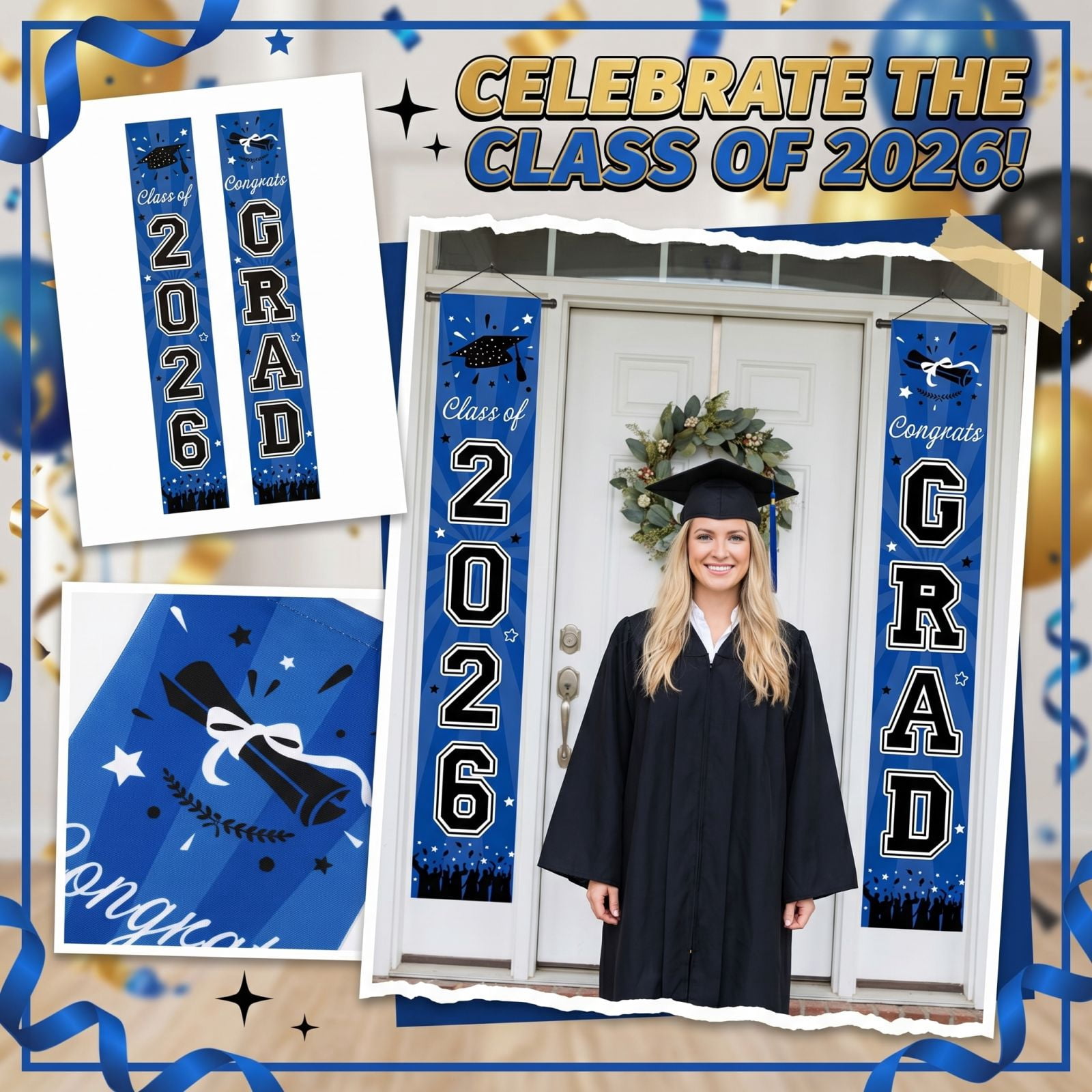 Class of 2026 Graduation Door Flag Banner, Congrats Grad Hanging Porch ...