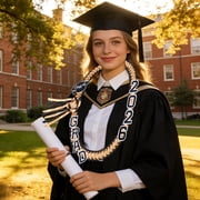 Class of 2026 Graduation Lei, Handmade Double Braided Necklace with Tassels and Grad Cap, Durable Satin Lei for Graduation Party, Ceremony and Photo Keepsake Accessory, Black and Orange
