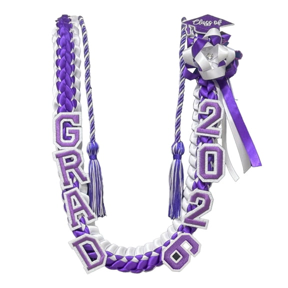 Class of 2026 Graduation Leis, Handmade Double Braided Ribbon Money Leis Graduation Necklaces Sashes,Durable Keepsake Leis for High School College Graduation Ceremony Party Gifts,Purple & White