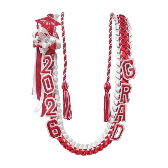 Class of 2026 Graduation Leis, Handmade Double Braided Ribbon Money Leis Graduation Necklaces Sashes,Durable Keepsake Leis for High School College Graduation Ceremony Party Gifts,red & white