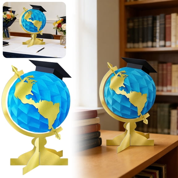 Class of 2026 Graduation Party Decorations, 3D Graduation Cap Globe Table Centerpiece, Blue Grad Honeycomb Dector, Congratulate Graduation Table Toppers for Farewell Party Favor Supplies