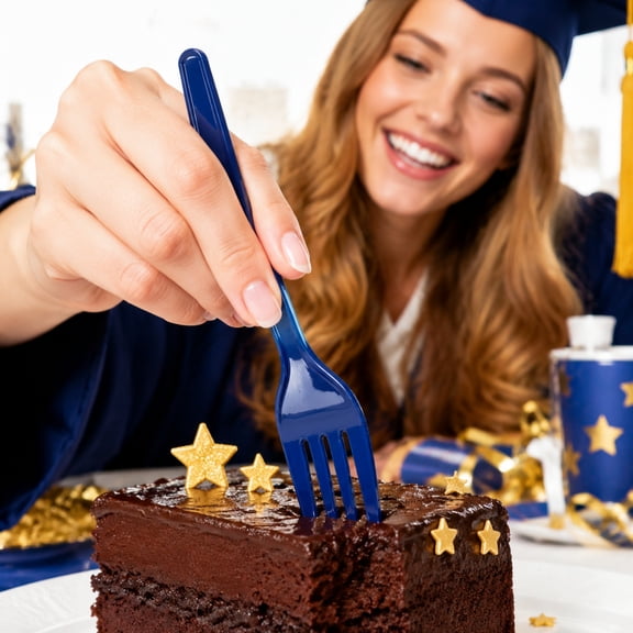 Class of 2026 Graduation Party Supplies Blue Tableware Set, Congrats Grad Paper Plates Napkins and Tablecloth for Senior Night, Creative Blue Theme Graduation Decorations,50Pcs C
