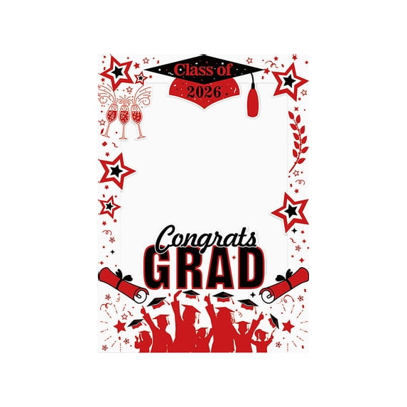 Class of 2026 Graduation Photo Prop Paper Photo Frame Graduation Party Decorations for 2026 Graduation Celebration Gathering Red Large Selfie Frame One Pack