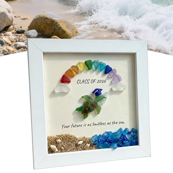 Class of 2026 Graduation Sea Turtle Art, Handmade Sea Turtle Framed Shadow Box with Rainbow & Inspirational Quote, Ocean Themed Rustic Coastal Keepsake for High School & College Graduates