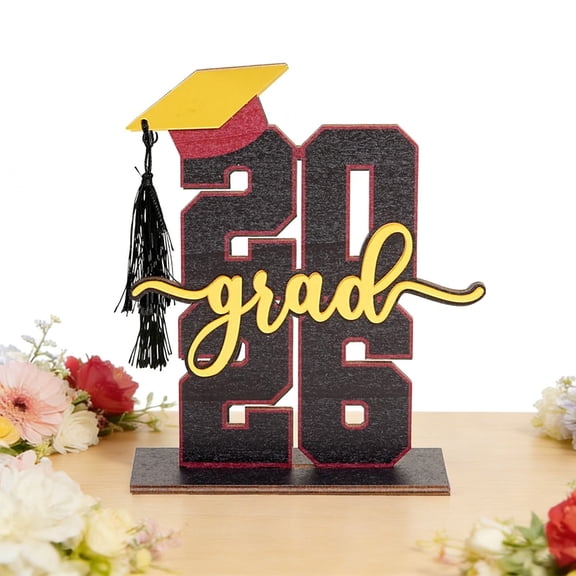 Class of 2026 Graduation Table Decor - 7.9" Wooden Grad Sign with Cap & Tassel, 2026 Grad Centerpiece for High School/College Graduation Party, Desk Decor & Congratulatory Gift