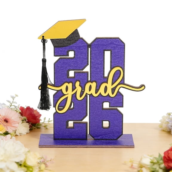 Class of 2026 Graduation Table Decor - 7.9" Wooden Grad Sign with Cap & Tassel, Blue 2026 Grad Centerpiece for High School/College Graduation Party, Desk Decor & Congratulatory Gift