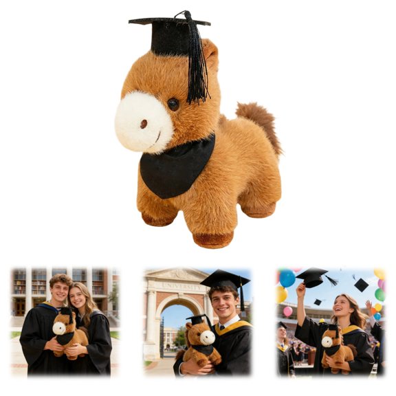 Class of 2026 Premium Graduation Horse Plush Toy, Cute Soft Stuffed Animal Commemorative with Cap & Gown, High School & College Graduation Gift, Congrats Grad Souvenir,Light Brown 1PC