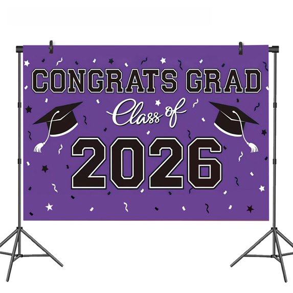 Class of 2026 Purple Graduation Party Decorations - Congrats Grad Backdrop Supplies for High School and College Celebrations - Party Decor & Photo Backdrop Supplies (A)