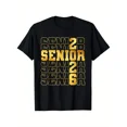thumbnail image 1 of Class of 2026 Senior Graduation T-Shirt - Black with Bold Golden SENIOR Print, Comfortable Cotton Crew Neck Tee for Casual Summer Wear, Smooth Texture, Machine Washable, 1 of 6