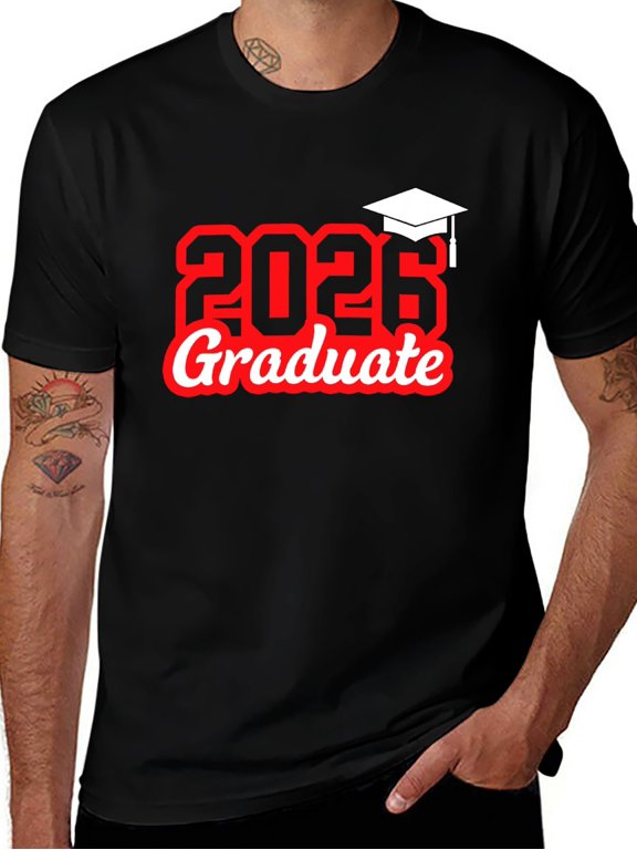 Class of 2026 Senior Graduation T-Shirt Oversized Black Red Number 26 Graduate Slogan Print Loose Fit High School Diploma Design for Prom Graduation Party Senior Week Unisex Men Women Short Sleeve
