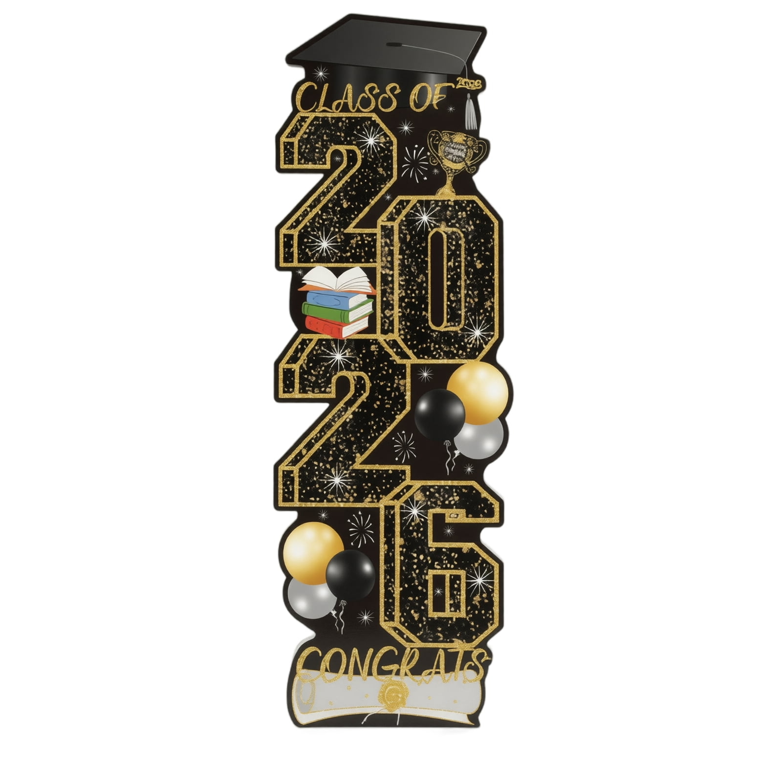 Class of 2026 Sign for Outdoor Lawn, 2026 Graduation Decorations Yard Signs, Large BlackGlitter Graduation Cap Decorations, Congrats Grad Graduation Yard Signs Class of 2026 Party Decor