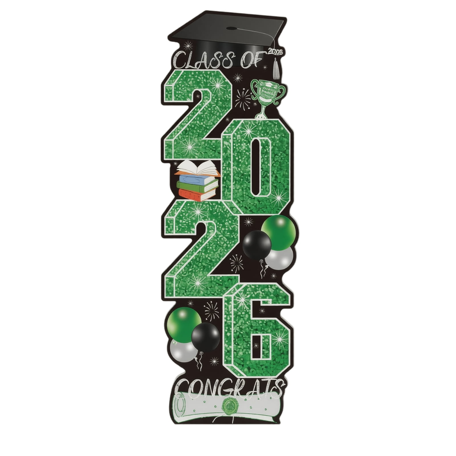 Class of 2026 Sign for Outdoor Lawn, 2026 Graduation Decorations Yard Signs, Large GreenGlitter Graduation Cap Decorations, Congrats Grad Graduation Yard Signs Class of 2026 Party Decor