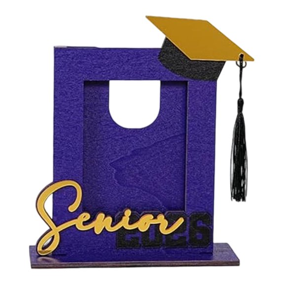 Class of 2026 Wooden Graduation Picture Frame, 2026 Graduation Season Durable Vertical Portrait Shadow Box Desktop Ornament, Commemorative Photo Display for Graduates, 1Pc(Purple,7.9x6.7")