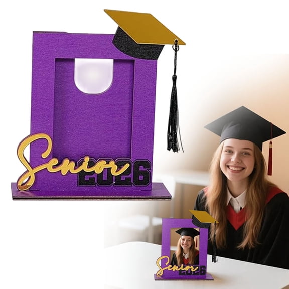 Class of 2026 Wooden Graduation Picture Frame, Vertical Portrait Shadow Box Desktop Ornament for 2026 Congrats Grad, Commemorative Photo Display for Graduates School Party Favors (Purple)