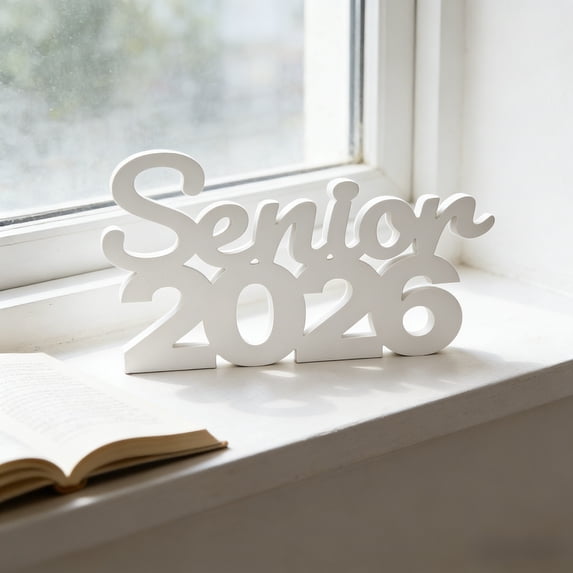Class of 2026 Wooden Table Sign Centerpiece, 11 x 6.69 Inch White Graduation Photo Booth Prop for High School Senior Night and College Graduation Party Decorations