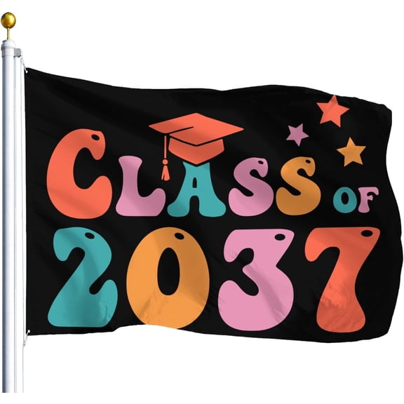 Class Of 2037 Grow With Mes Handprints Kindergarten Graduation Flags For Room Teen Cool Tapestry For College Indoor Outdoor Decoration For Parties 3x5 Ft, Graduation Gifts For Men