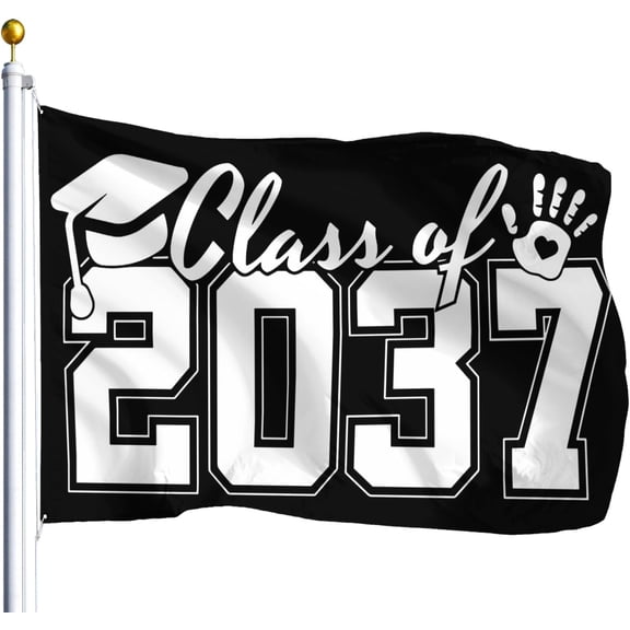 Class Of 2037 Grow With Mes Handprints Kindergarten Graduation Flags For Room Teen Positive Tapestry For Room Outdoor Banner For Beach 3x5 Ft, Retirement Gifts For Women