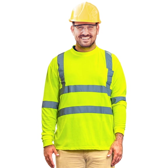 Class 3 Reflective Safety Shirt Long Sleeve High Visibility Breathable Tagless for Work Warehouse Construction, Size X-Large