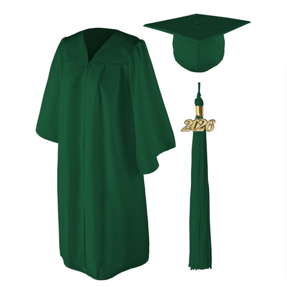 Class Act Graduation Adult Unisex Matte Graduation Cap and Gown with Tassel and Gold Charm, Hunter Green, Cap & Gown