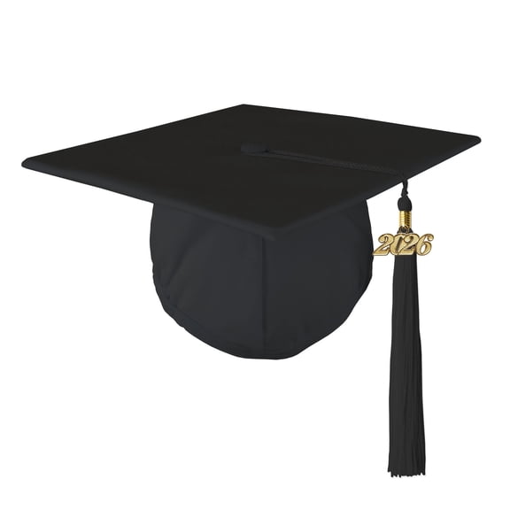 Class Act Graduation Adult Unisex Matte Mortarboard Graduation Cap with Matching Gold Charm Tassel, Black
