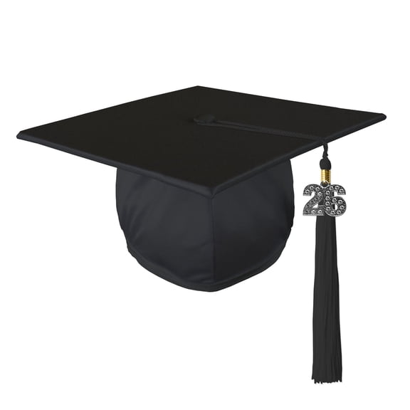 Class Act Graduation Adult Unisex Shiny Graduation Cap with Matching Bling Charm Tassel, Black