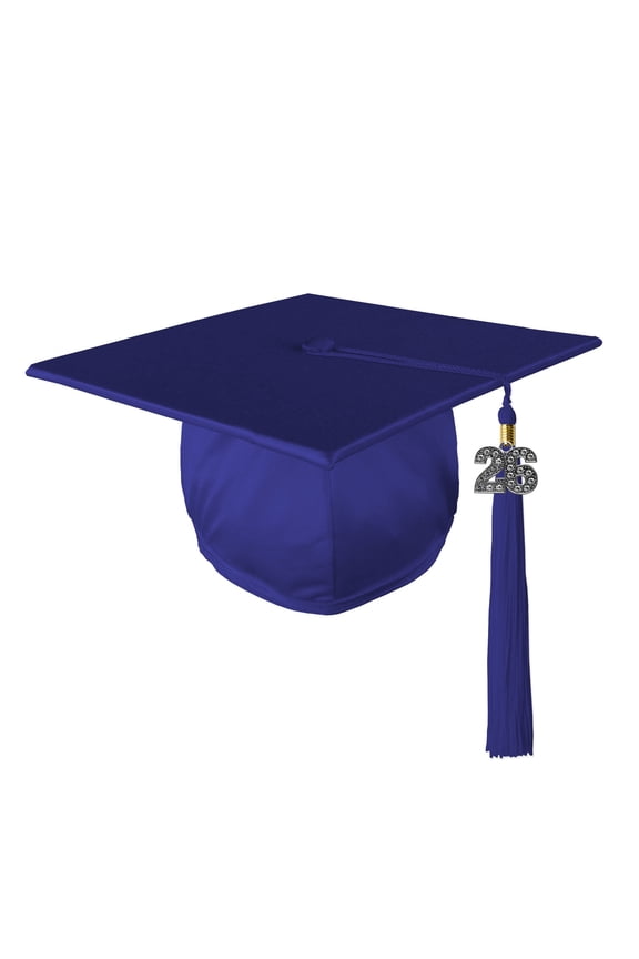 Adult Unisex Shiny Graduation Cap with Matching Bling Charm Tassel, Blue