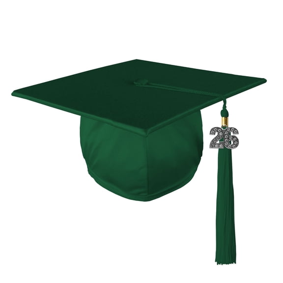 Class Act Graduation Adult Unisex Shiny Graduation Cap with Matching Bling Charm Tassel, Hunter Green