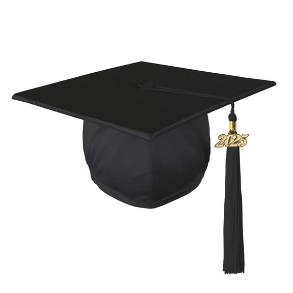 Class Act Graduation Adult Unisex Shiny Graduation Cap with Matching Gold Charm Tassel, Black