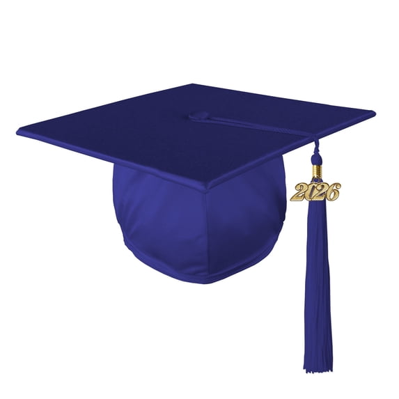 Class Act Graduation Adult Unisex Shiny Graduation Cap with Matching Gold Charm Tassel, Blue