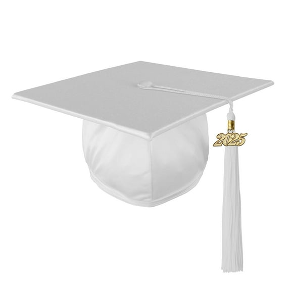 Class Act Graduation Adult Unisex Shiny Graduation Cap with Matching Gold Charm Tassel, White