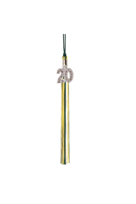 Graduation Tassel - 2020 - Bling Charm - 3 Color, Dark Green / Gold / White