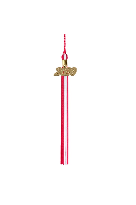Graduation Tassel - 2020 - Gold Charm - 2 Color, Red / White